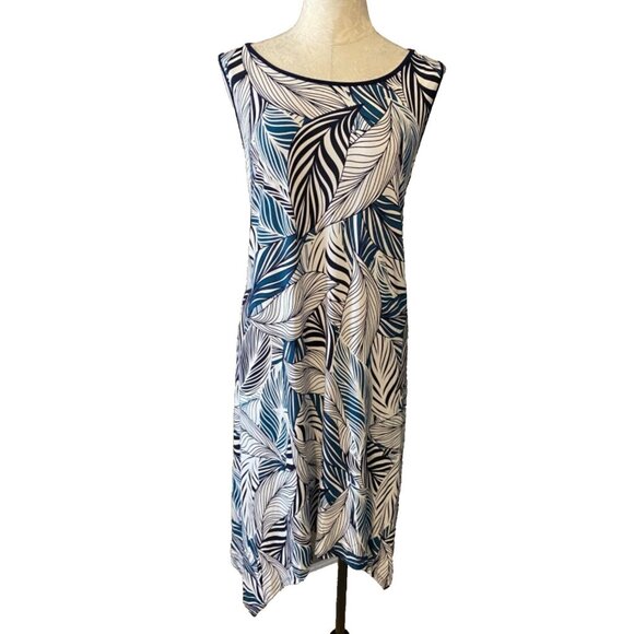 MSK Midi Dress 2X Black White Teal Sleeveless Stretch Lightweight Summer NEW NWT - Picture 1 of 5